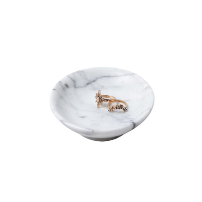 PHINILUX Italian 100% Marble Jewelry Dish,Ring Holder,Trinket Tray,Small Key Bowl,Nightstand & Table Accents Decor,4.33”,Carrara white