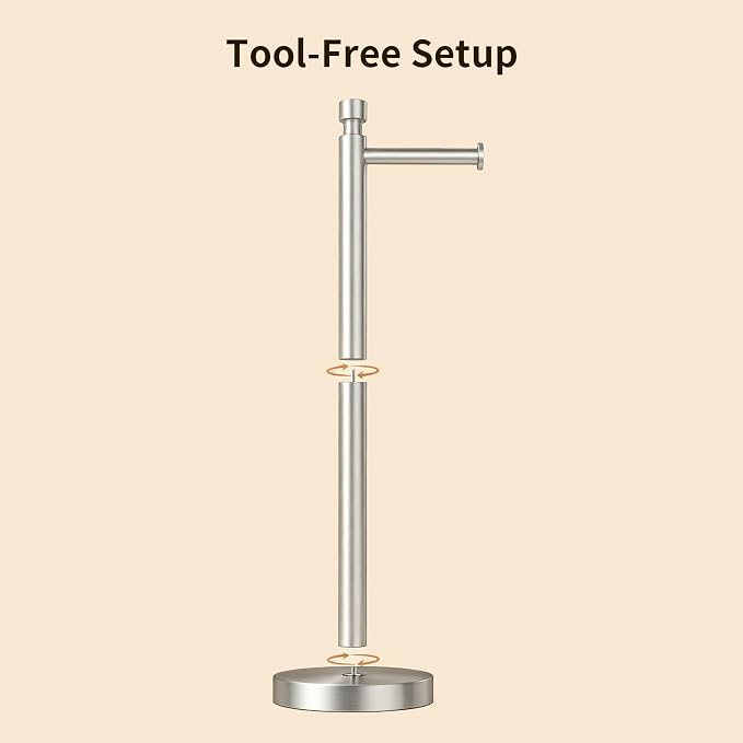 YUMORE Toilet Paper Holder Stand, Heavy Duty Stainless Steel Free Standing Bathroom Tissue Roll Holder, Brushed Nickel