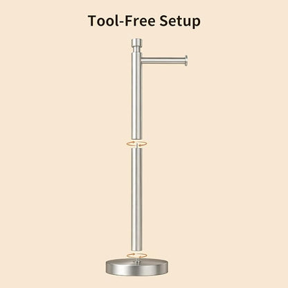 YUMORE Toilet Paper Holder Stand, Heavy Duty Stainless Steel Free Standing Bathroom Tissue Roll Holder, Brushed Nickel