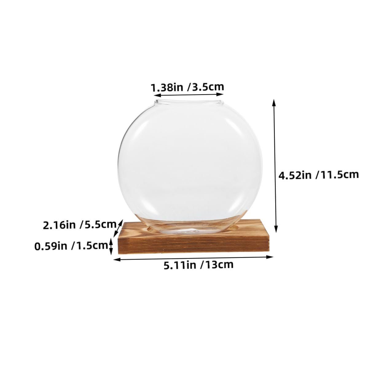 PRETYZOOM Glass Plant Propagation Vases with Wooden Base, 2pcs Hydroponic Glass Containers for Indoor Plants, Terrarium Containers for Home and Office Decor
