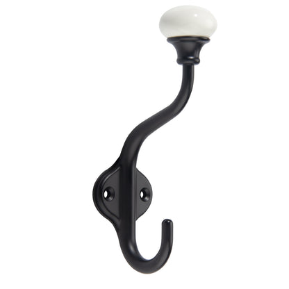 CHIVS Coat Hooks- 5 Pack Matte Black Wall Hooks, Ceramic Coat Hooks, Decorative Wall Mounted Towel Hanger, zinc Double Prong Hook for Hanging Clothes, Keys, Hats, Backpacks