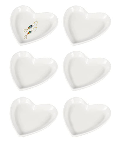 6pcs Ceramic Heart Shape Jewelry Trays Jewelry Dishes Ring Holders Storage