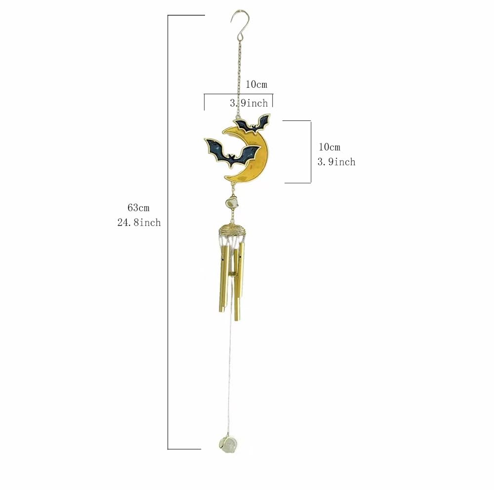 Halloween Themed Wind Chime Iron Made Chost Decoration Creative Designed Bat Decoration Halloween Holiday Festival Hanging Decor-Bat