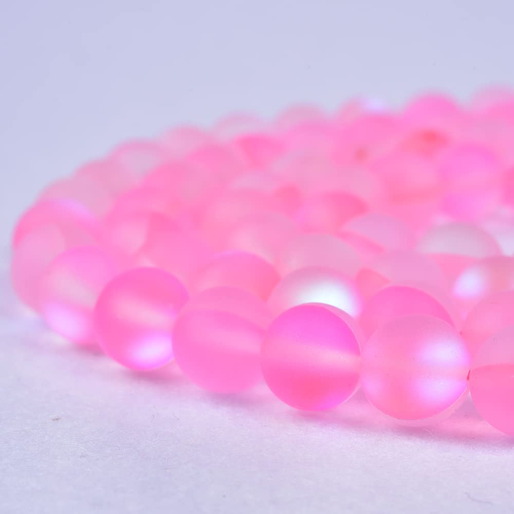 Asingeloo 60PCS 6mm Natural Light Pink Mystic Aura Quartz Gemstone Frosted Matte Titanium Round Loose Spacer Beads 15 inch Full Strand Crystal Healing Power Quartz