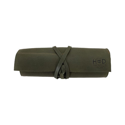 Hide & Drink, Rustic Leather Pencil Roll Pouch, Multi-Purpose Storage Wrap for Scissors, Earphones, Organizer for Craft, Work, Handmade (Dark Jade)