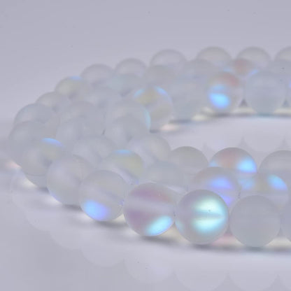 Asingeloo 48PCS 8mm Natural Mystic Aura Quartz Gemstone Frosted Matte Titanium Opalite White Rainbow Round Loose Beads 15 inch Full Strand