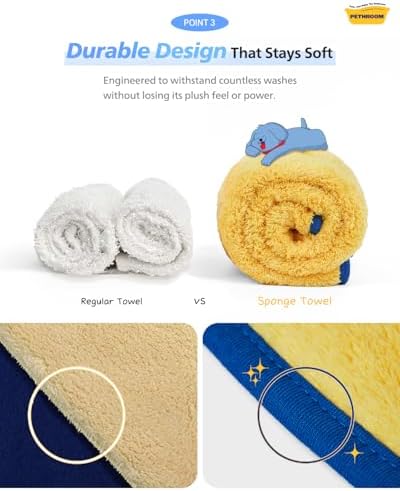 PETHROOM] Portable Pet Towel for Dogs & Cats | Professional Pet Dryer, Super Absorbent & Quick-Drying Dog Dryer | Lightweight, Durable, Ultra-Soft (Small) 8"x 8" (Pack of 2)