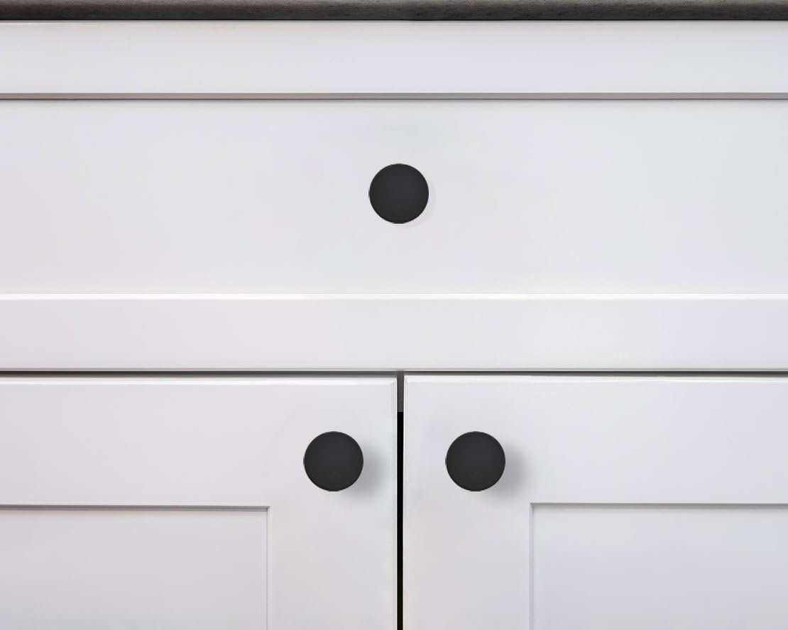 khtumeware 30 Pack Cabinet Knobs Black Kitchen Cabinet Knobs Round Dresser Drawer Knobs Matte Black Drawer Pulls Closet Door Knobs 1-1/5 Inch