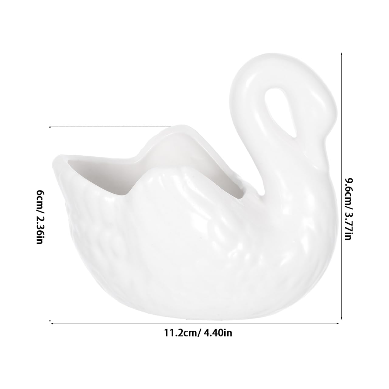 Yardwe Lovely Swan Ceramic Flowerpot with Drain Hole, White Porcelain Planter for Succulents, Decorative Plant Pot for Home and Office, 4.4 X 2.36 X 3.77 Inch