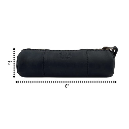 Hide & Drink, Rustic Cylinder Case for Keys, Office Supplies, Change, Personal Items, Cables & Dongles, Classic Bag, Full Grain Leather, Handmade, Charcoal Black