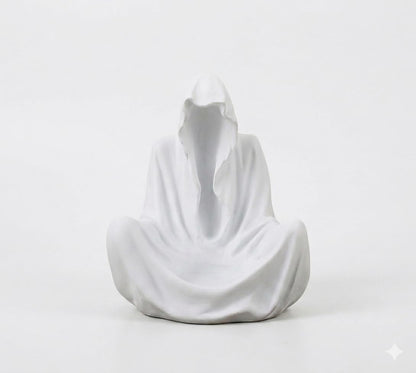 6" Gothic Ghost Candle Holder - Faceless Wizard Tea Light Burner, Dark Academia Bookshelf Decor for Halloween - Resin (White)