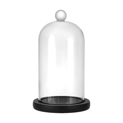 PH PandaHall Cloche Glass Dome Black Wooden Base Bell Jar Cloche Bottles Display Case Clear Glass Display Dome with Top Handle for Plants Flower Clay Succulents Antique Collectibles, 4.92x8.46inch