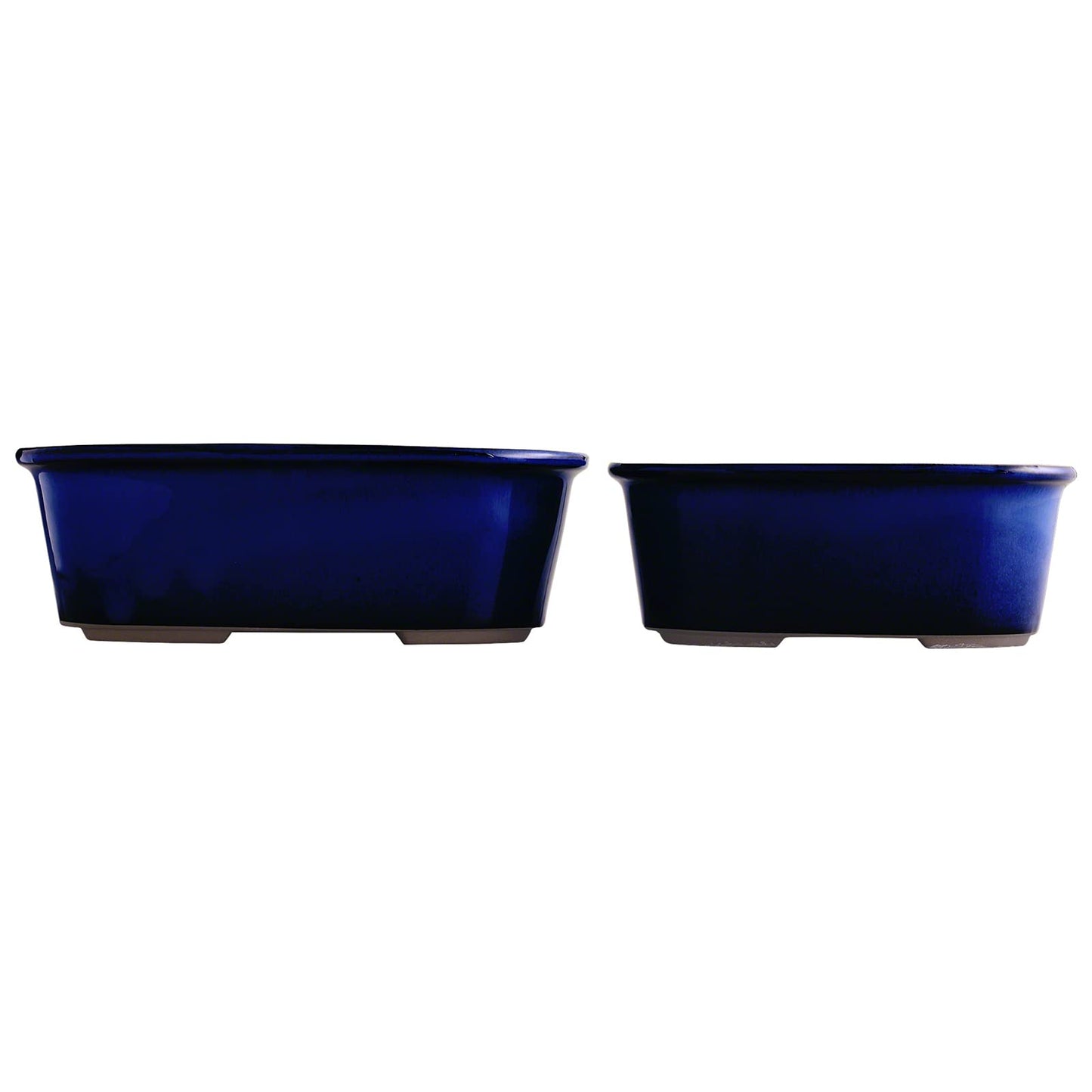 Wazakura Banko Series 2 PCS Blue Bonsai Pot Set with Drainage Holes, Made in Japan Ceramic Garden Planter Pack, Handmade Glazed Houseplant Bowl