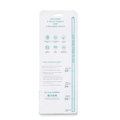 Swig Straw Toppers Set, 3 Reusable Straws with 3 Silicone Straw Covers, Cover Cap with Customizable Length, Compatible with 40oz Tumblers, Tumbler Accessories (Ocean)