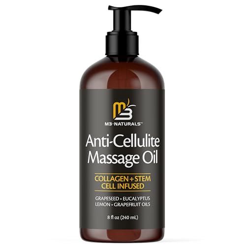 M3 Naturals Firming Body Massage Oil with Collagen & Stem Cell – Helps Smooth The Appearance of Cellulite & Improve Skin Texture – Refreshing Aromatherapy Body Oil for Legs & Full Body – 16 Fl Oz