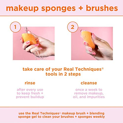 Real Techniques Iconic Blend + Set Makeup Sponge Duo, Makeup Blending Sponges, For Liquid, Cream, & Powder, Cloud Skin, Powder Sponge & Foundation Sponge, Latex-Free, Vegan & Cruelty Free, 2 Count