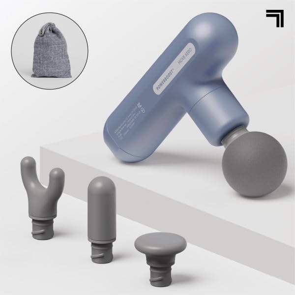 Sharper Image Percussion Massage Gun, Powerboost Move, Lightweight & Portable, 4 Attachments, 4 Speeds, Full Body Back & Shoulder Massager for Deep Tissue Muscle Recovery, Pain Relief & Soreness