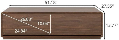 POVISON Mid Century Coffee Table with 4 Drawers,51” Rectangle Wood Coffee Table for Living Room, Fully Assembled, Walnut