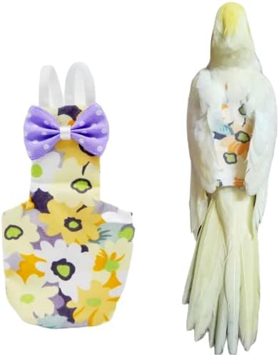Bird Flight Suits Diapers for Monk Parakeets, Conures, Lovebirds, Cockatiels Flight Suits, Parrot Clothes, Bird Training Nappy Suit Liners Clothes (Large,Yellow-A)