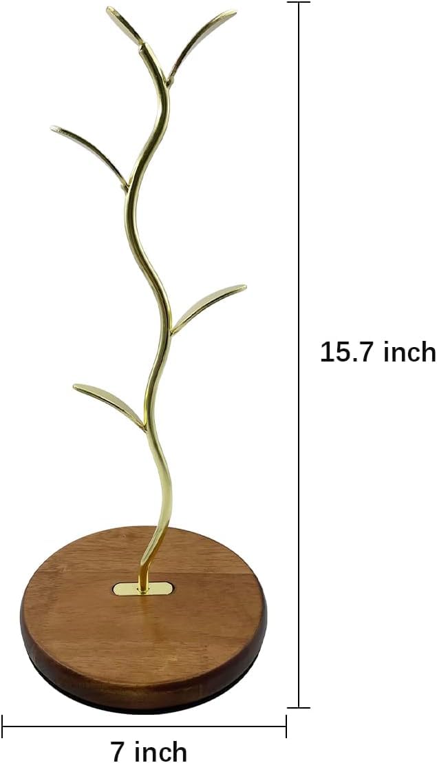 Mi hogar Leaf-Shaped Mug Tree Stand for Kitchen Counter, Modern Tabletop Organizer Holds 4 Mugs with Stable Round Base, Decorative Storage Rack for Coffee & Tea Cups