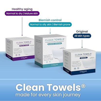 Clean Skin Club Clean Towels XL®, 100% USDA Biobased Face Towel, Disposable Face Towelette, Eczema Association Accepted, Makeup Remover Dry Wipes, Ultra Soft, 1 Pack, 50 Ct