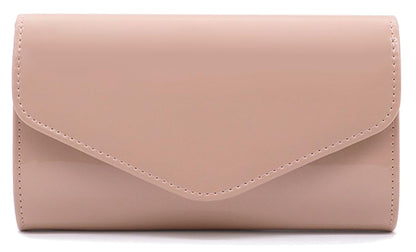 Aebecede Patent Leather Envelope Clutch Purse Shiny Shoulder Bag Candy Chain Evening Bag Elegant Handbag (Nude)