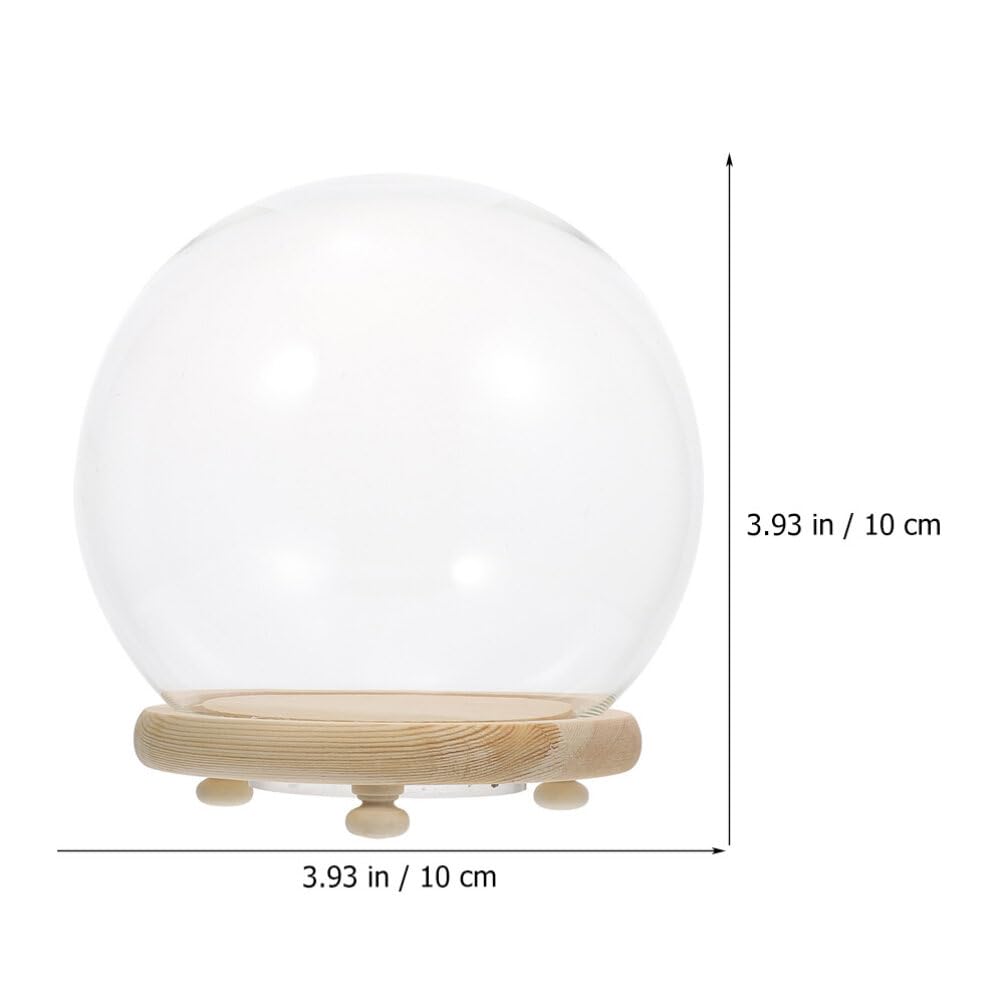 ABOOFAN Clear Glass Cloche Globes Display Dome Bell Jar with Wood Base LED Light 10cm DIY Craft Present Keepsake Globe Display Case Terrarium for Valentines Day Preserved Flower Plant Succulent
