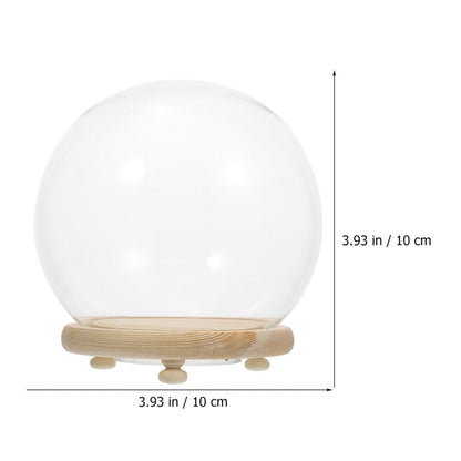 ABOOFAN Clear Glass Cloche Globes Display Dome Bell Jar with Wood Base LED Light 10cm DIY Craft Present Keepsake Globe Display Case Terrarium for Valentines Day Preserved Flower Plant Succulent