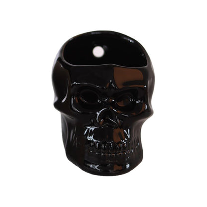 Vitbunana Skull-Shaped Toothbrush Holder, Skull Ceramic Small Storage Tube, Skull Pen Holder, Skull Succulent Flower Pot, Creative Decoration, Wall-Mounted Small Storage Tube (Black Skull)
