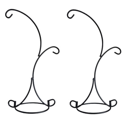Ornament Display Stand Iron Pothook Stand for Hanging Glass Terrarium/Picture (Double-Hook, Black)