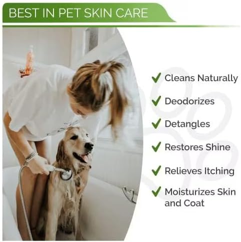 Hypoallergenic Dog Shampoo, Cleans and Soothes Dry Flakey Skin, Reduce Dandruff, Shedding, Calms Itching, Scratching, Organic Aloe & Manuka Honey Softens Fur Moisturizes and Deodorizes
