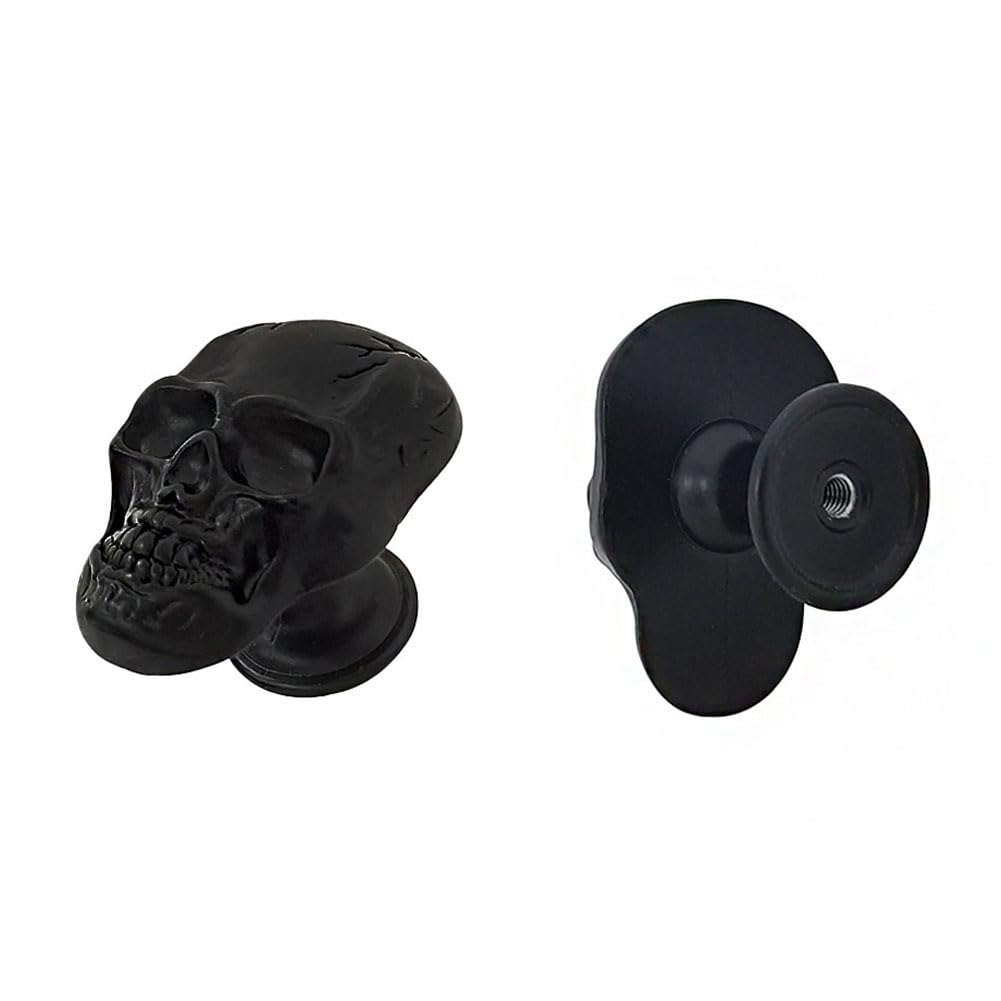 Sutfmwe Black Metal Skull Drawer Knobs Pulls, Unique Skull Cabinets Knob Covers Decorative,Single Hole Handle for Dresser Closets Hardware Furniture Halloween Skull Kitchen Accessories 4Pcs (Black)