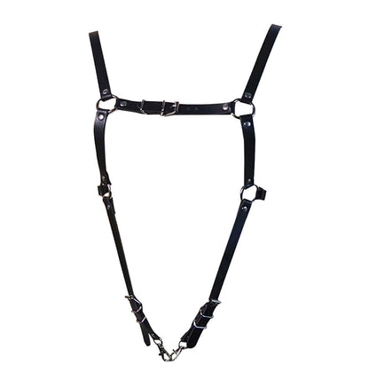 Mens Black Leather Armors Suspenders Shoulder Strap Body Chest Harness Chain Belt Adjustable Gay Punk Clubwear Costume