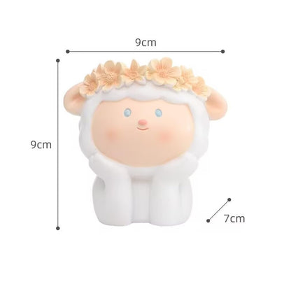 SPEALLOY Mini Fantasy Zoo Resin Pots Set - Floral Crown Cat & Sheep Succulent Planters w/Drainage Holes (3.5"x2.8"x3.5")