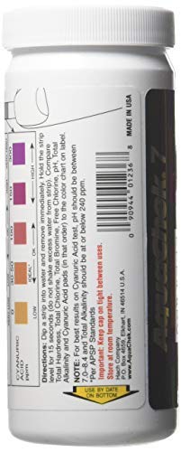 AquaChek 7-Way Pool and Spa Test Strips - Silver Pool Test Strips For pH, Total Chlorine, Free Chlorine, Bromine, Alkalinity, Total Hardness, and Cyanuric Acid - Water Quality Testing Kit (100 Strips)