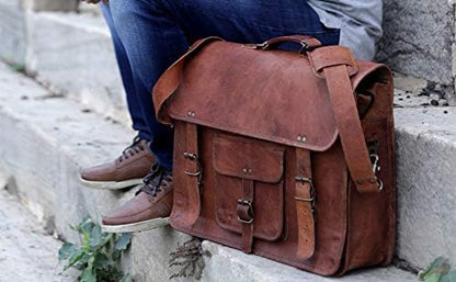 Leather briefcase for men 18 inch laptop messenger bag office satchel computer bag for men and women (16 INCH)