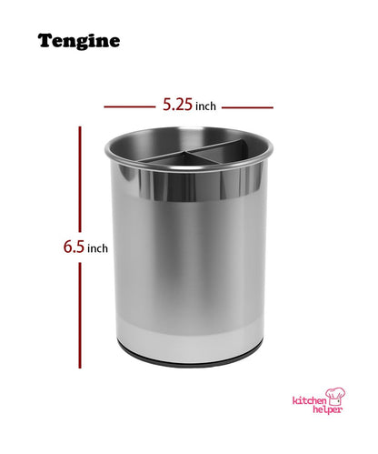 TENGINE Stainless Utensil Holder 360° Rotating 6.5X5.25 Inch Utensil Crocks for Kitchen Counter with Removable Divider Red