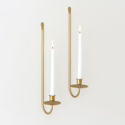 Remenna Wall Candle Holders Set of 2 Handcrafted Wrought Iron Sconces with Gold Finish, Easy to Install Modern Candle Holders for Living Room, Bedroom, Hallway, Wedding or Holiday Decor