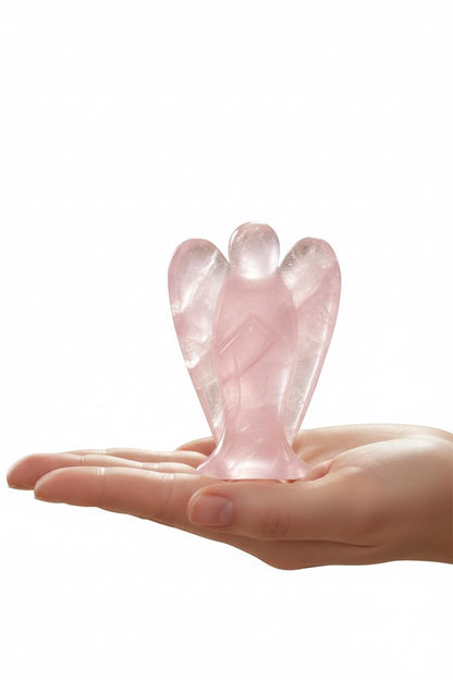 Mina Heal Pocket Guardian Angel Figurine, Hand-Carved Rose Quartz Crystal Statue, Palm-Size Angel Keepsake for Meditation, Comfort and Decorative Display (Set of 2)