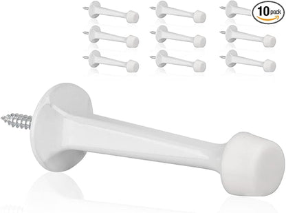 10 Pack Solid Rigid Door Stops - Heavy Duty Door Stoppers Wall Protector with Soft Rubber Tips, White