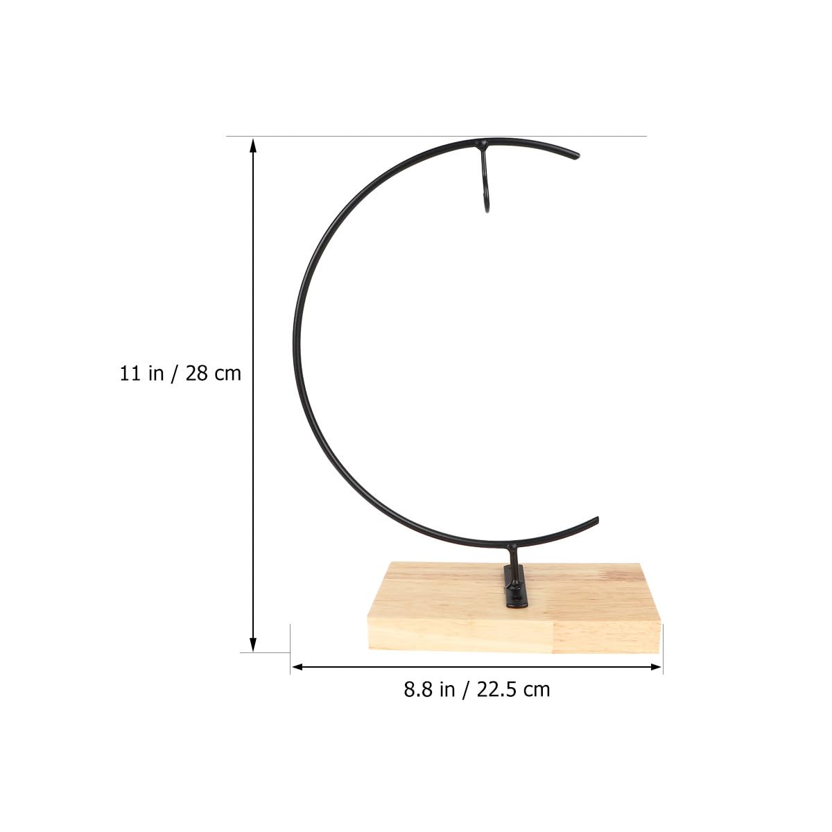 Luxshiny Micro Landscape Hanging Iron Rack G-shaped with Wooden Base, Hanging Glass Terrarium Display Holder for Desktop Home Décor and Air Plant Support, Black Wrought Iron Adornment