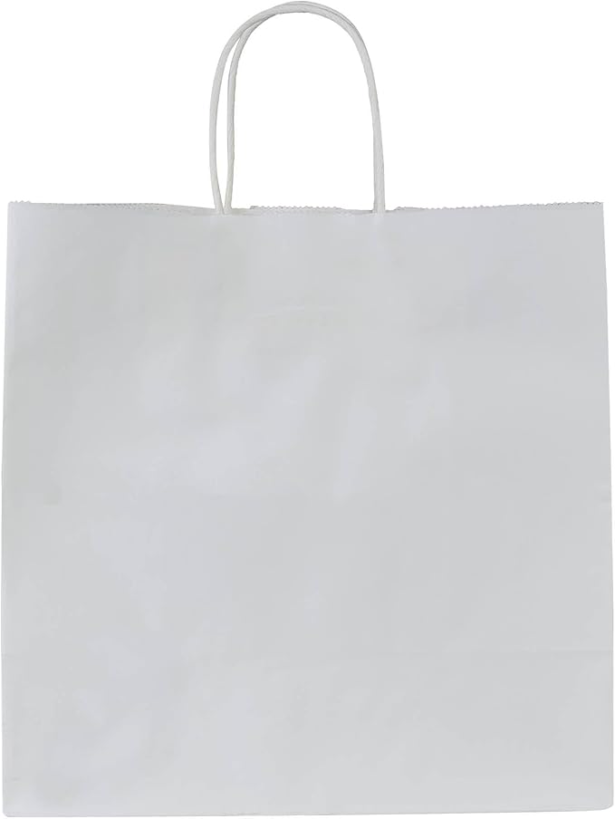 PAICUIKE 100Pcs White Kraft Paper Bags with Handles, 11x6x11 Inch Large Shopping Gift Bags for Valentine’s Day, Retail, Parties, Weddings, Birthdays, Gift Packaging