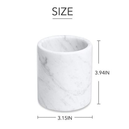 JIMEI Natural Marble Pencil Pen Holder Stand for Desk, Makeup Brush Cup for Girls, Bathroom Tumbler Cup, Durable Office & Home Organizer Pencil Holder (White)