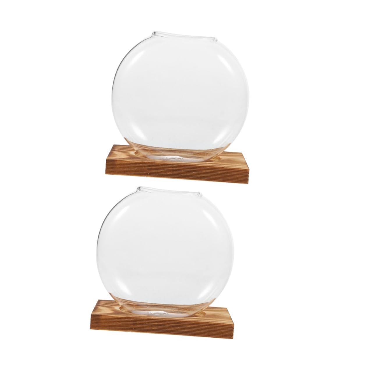 JOINPAYA 2pcs Small Glass Vase with Wooden Terrarium Stand, Hydroponic Planter for Indoor Plants, Propagation Jars for Home Office Desk Décor