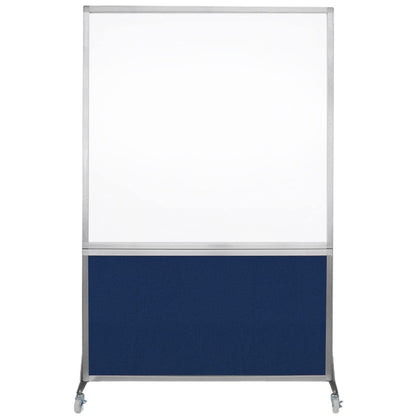 DivideWrite Mobile Whiteboard | Double Sided Dry Erase Board | Portable Office Cubicle Partition | Display for Classrooms, Conference Rooms, Meeting Areas and More | Navy Blue Fabric 4' Wide X 6' Tall
