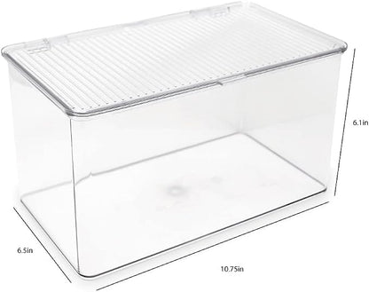 Isaac Jacobs Large Stackable Organizer Bin (10.75” x 6.5” x 6.1”) w Hinged Lid Clear Storage Box Home Office School Fridge Bathroom Kitchen Pantry Container BPAFree Food Safe (Large Clear)