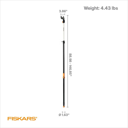 Fiskars 2-in-1 Extendable Tree Pruner and Pole Saw (Extends 7.9 - 12 feet) with Rotating Head, Pruning Stik Model with 15-Inch Double-Grind Saw Blade, and Double Locking System