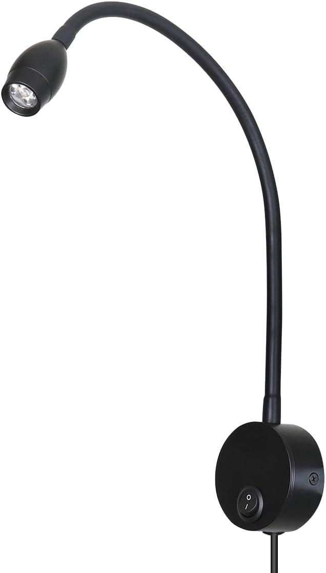 Reading Lamp Wall Sconces Light LED 3W Warm White 3000K Plug for Reading Books (Black 2pcs 3000K Cord)