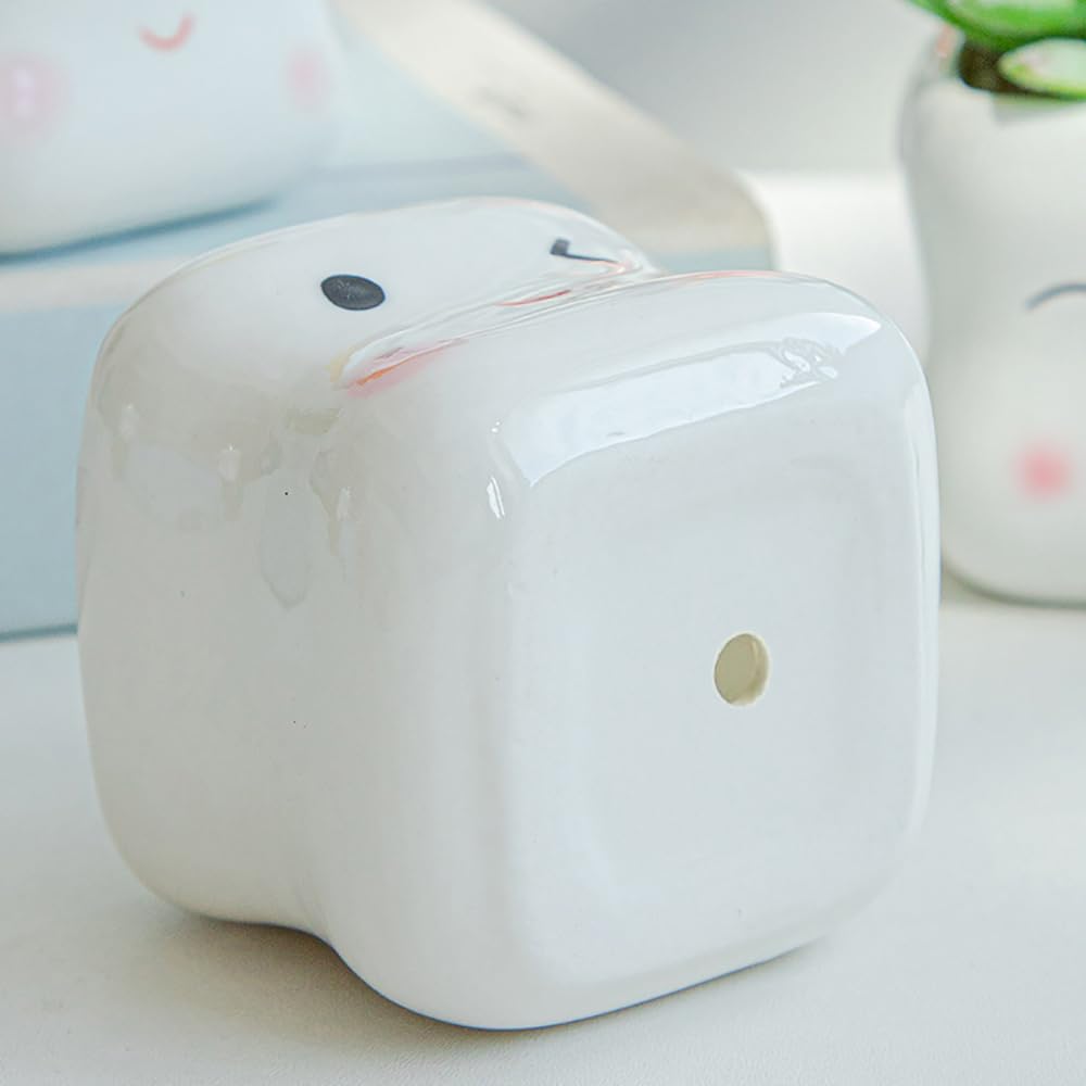 RUIXIAOXI Cute Smiling Cartoon Face Succulent Planter, Small White Ceramic Flower Pot Tooth-Shaped Plant Pot for Small Plants, Home & Office Desk Decoration - No Plants Included (Style B)