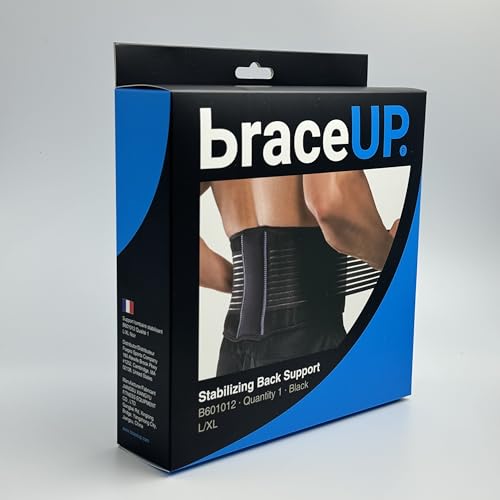 BraceUP Back Brace for Men and Women Lower Back - Breathable Waist Lumbar Support Belt for Sciatica, Herniated Disc, Scoliosis Back Pain Relief, with Dual Adjustable Straps (L/XL 35-43 In)